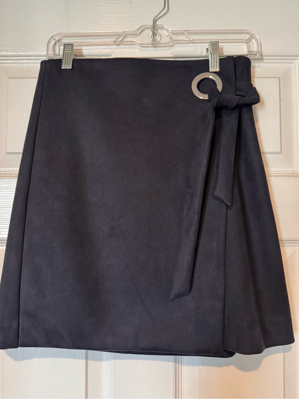 LOFT Navy Suede Faux Wrap Mini Skirt with Ring Detail